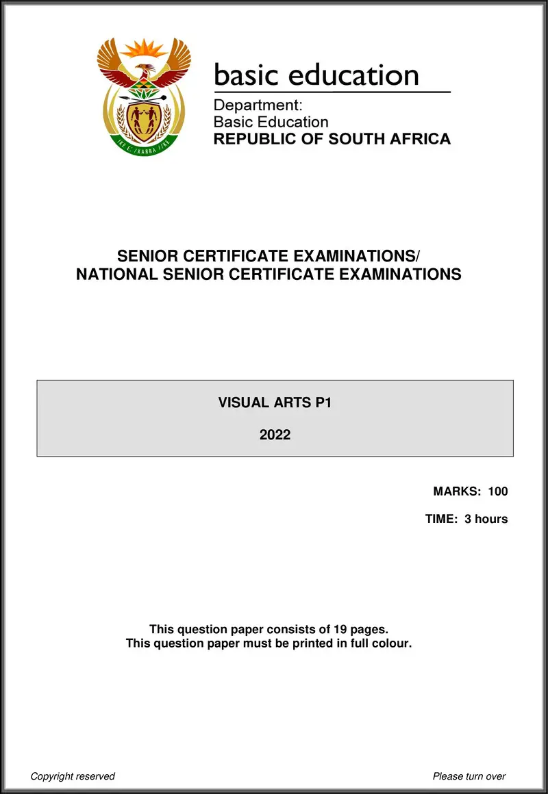 Grade 12 Visual Arts past paper 2022 – visual arts p1 may june 2022 eng gr12