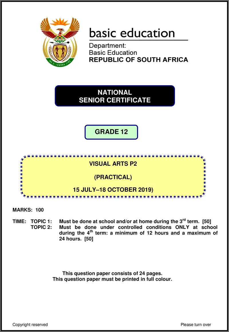 Grade 12 Visual Arts past paper 2019 – visual arts p2 nov 2019 eng gr12