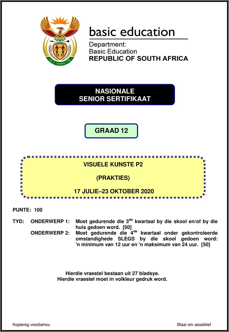 Grade 12 Visual Arts past paper 2020 – visual arts p2 nov 2020 afr gr12