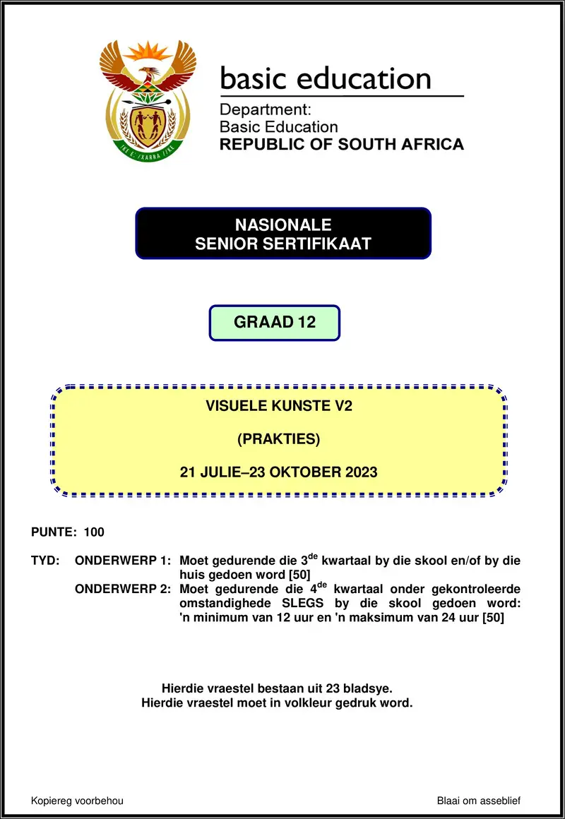 Grade 12 Visual Arts past paper 2023 – visual arts p2 nov 2023 afr gr12