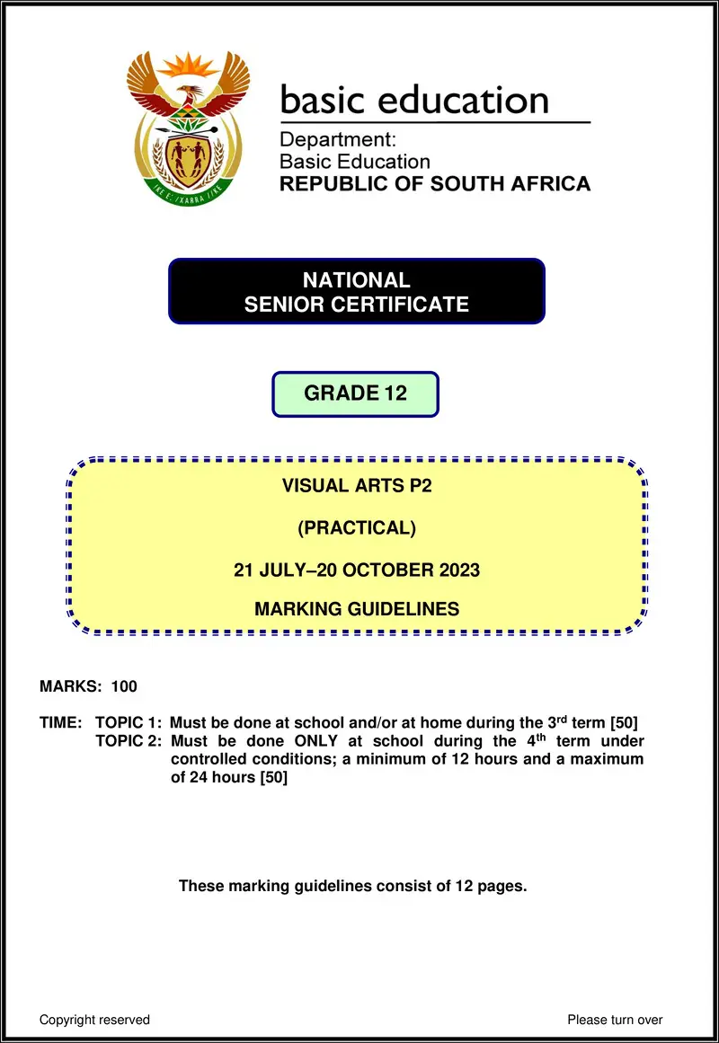 Grade 12 Visual Arts past paper 2023 – visual arts p2 nov 2023 mg eng gr12