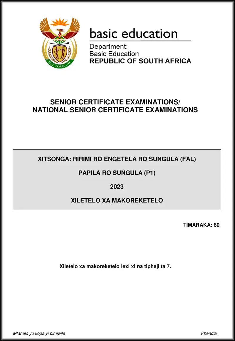 Grade 12 Xitsonga past paper 2023 – xitsonga fal p1 may june 2023 mg gr12