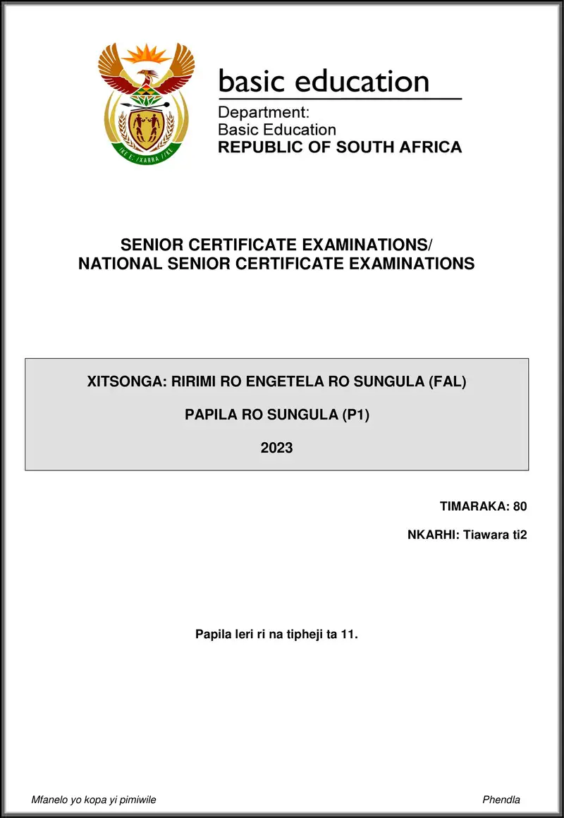 Grade 12 Xitsonga past paper 2023 – xitsonga fal p1 may june 2023 gr12