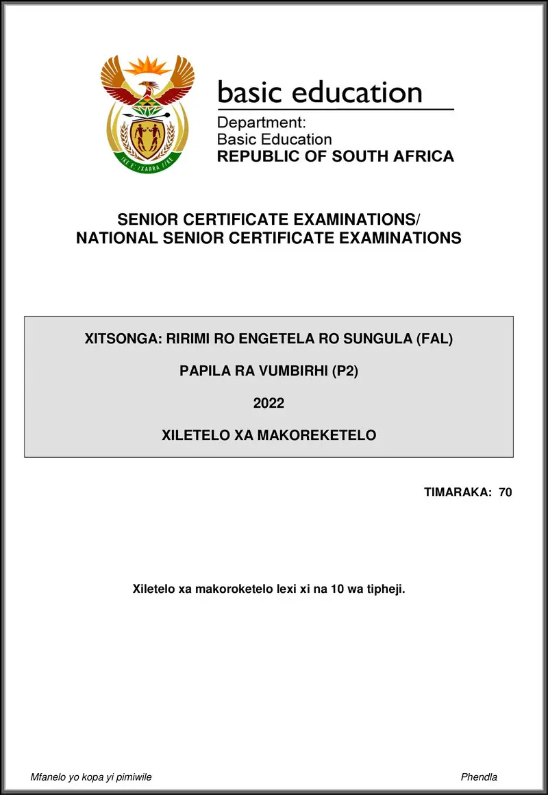Grade 12 Xitsonga past paper 2022 – xitsonga fal p2 may june 2022 mg gr12