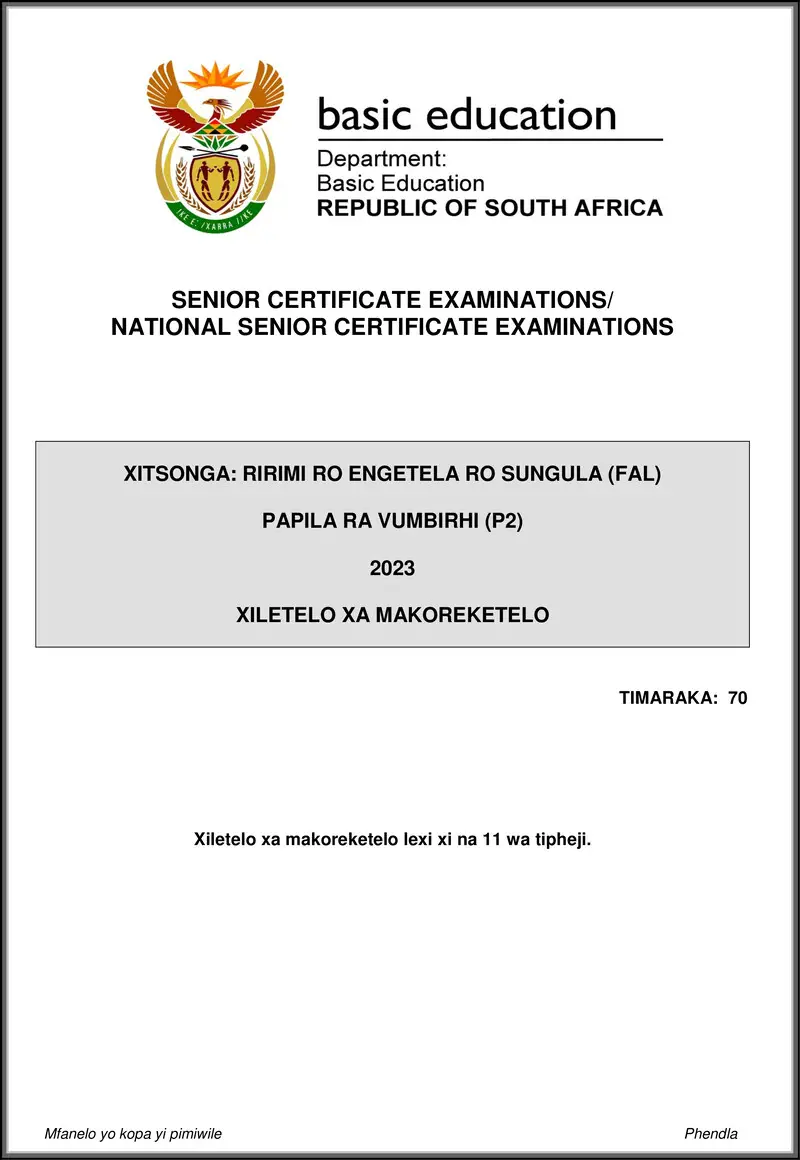 Grade 12 Xitsonga past paper 2023 – xitsonga fal p2 may june 2023 mg gr12