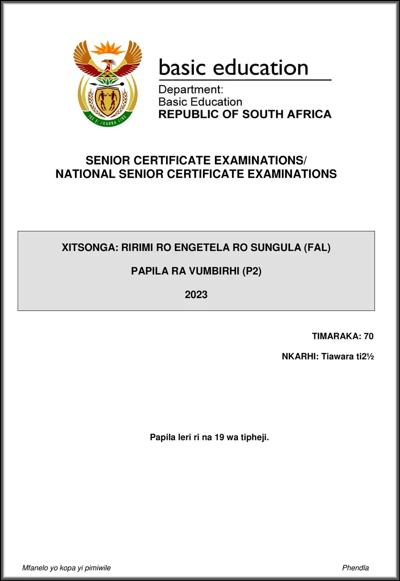 Grade 12 Xitsonga past paper 2023 – xitsonga fal p2 may june 2023 gr12