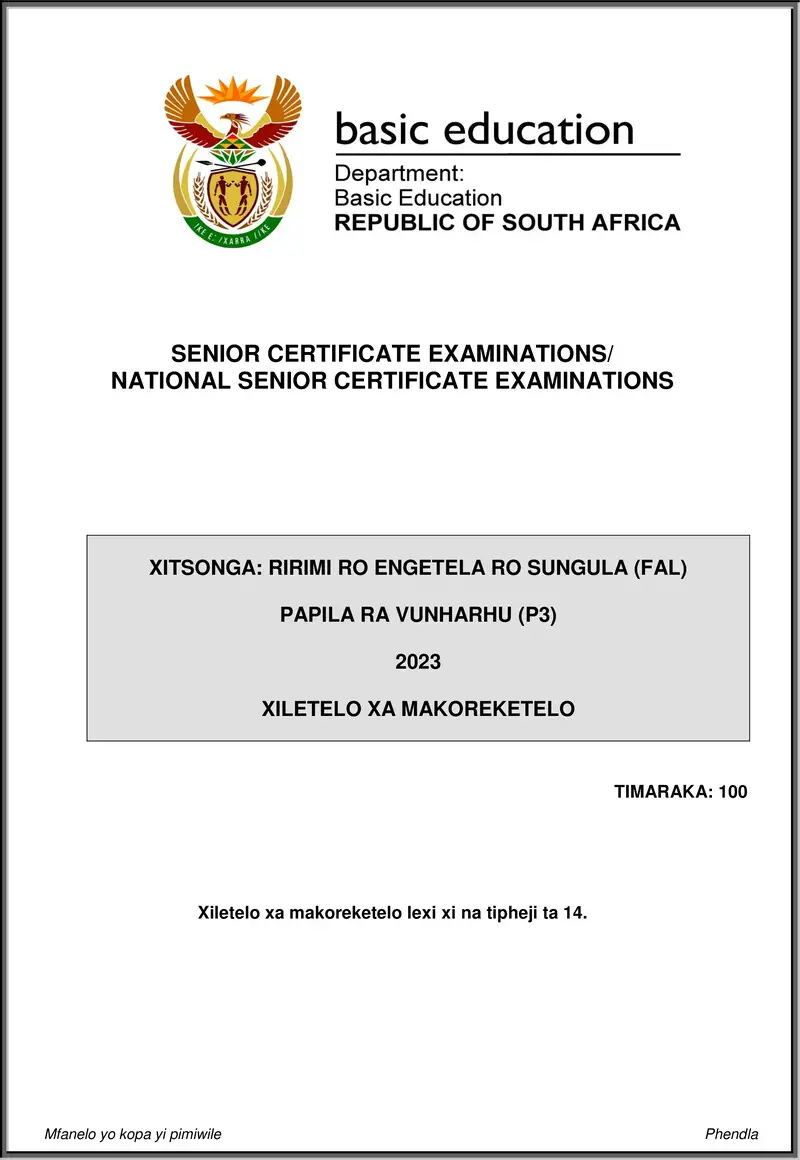 Grade 12 Xitsonga past paper 2023 – xitsonga fal p3 may june 2023 mg gr12