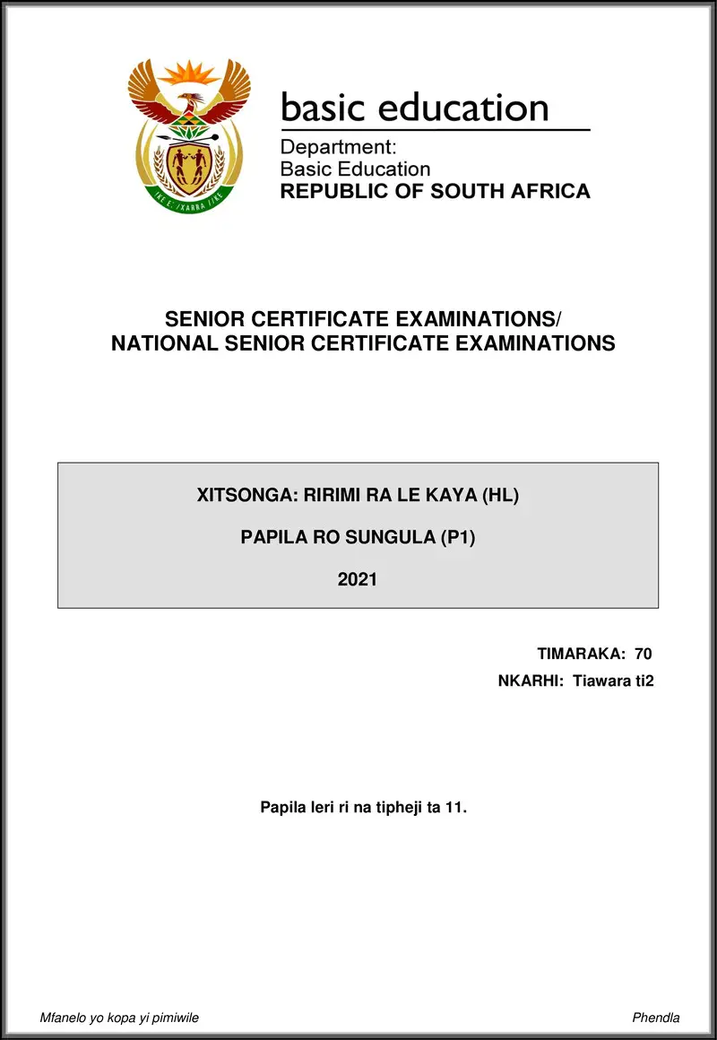 Grade 12 Xitsonga past paper 2021 – xitsonga hl p1 may june 2021 gr12