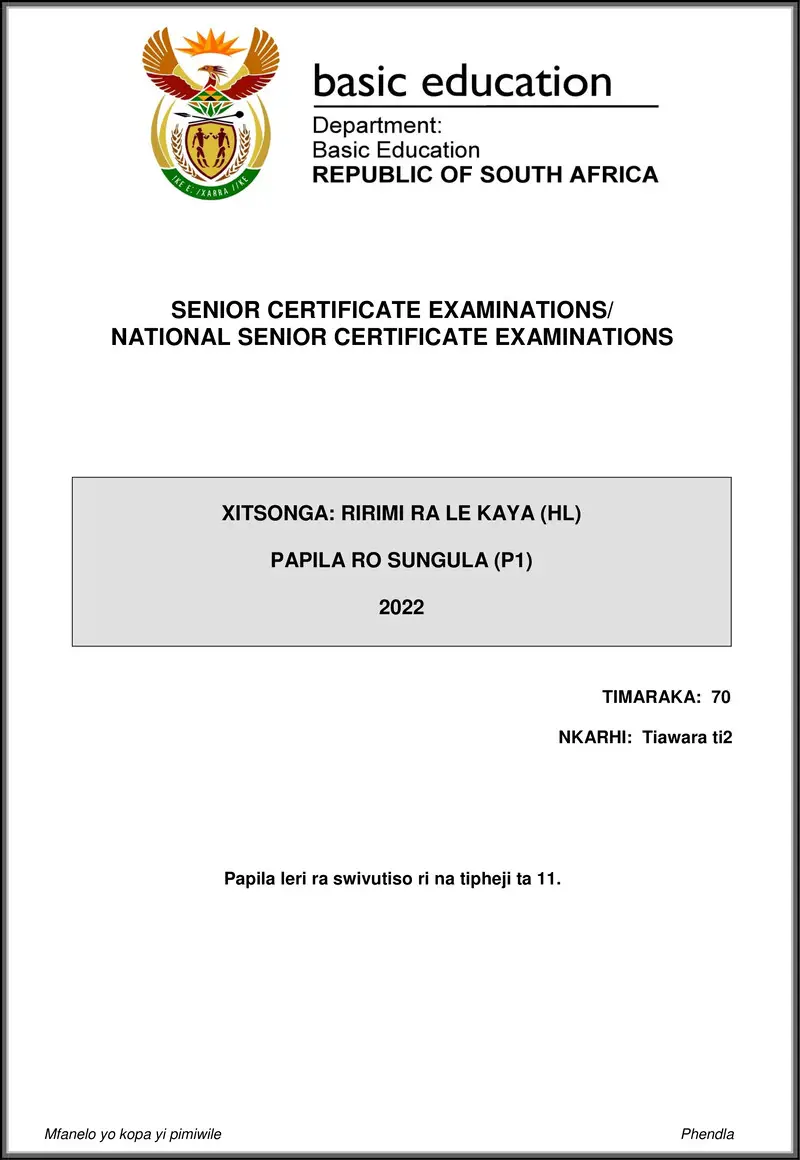 Grade 12 Xitsonga past paper 2022 – xitsonga hl p1 may june 2022 gr12