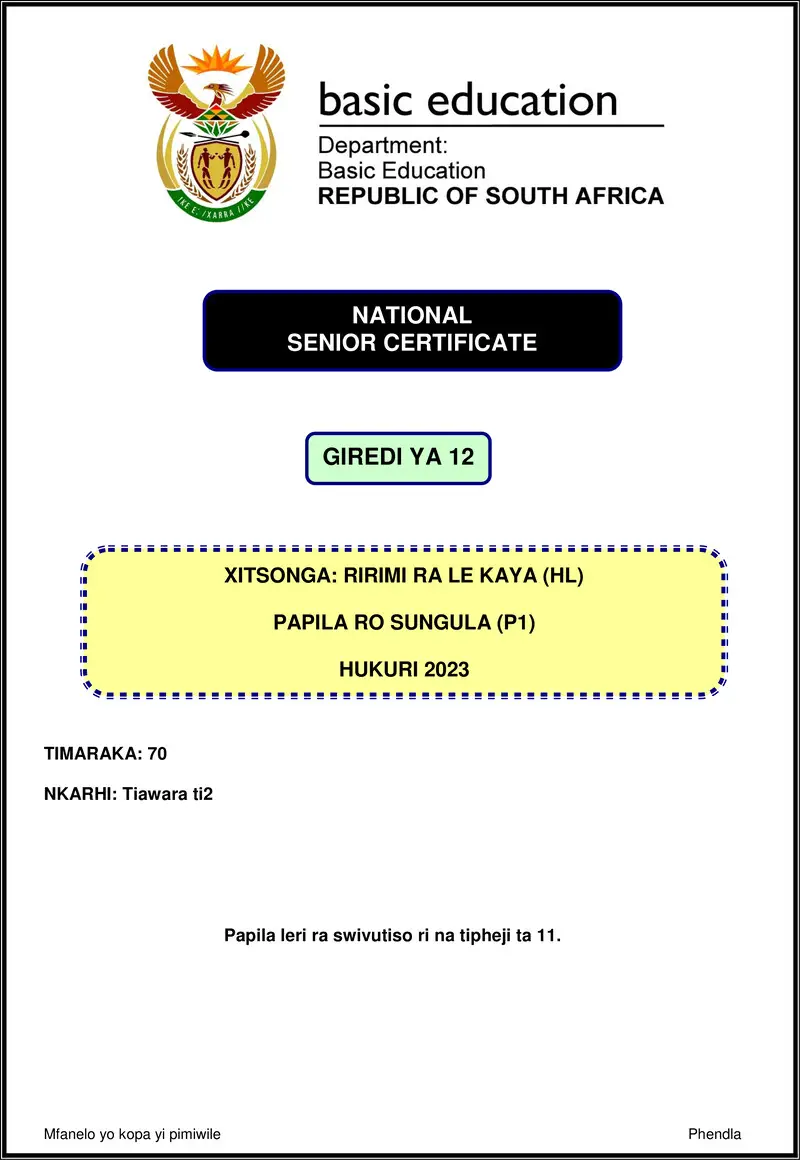 Grade 12 Xitsonga past paper 2023 – xitsonga hl p1 nov 2023 gr12