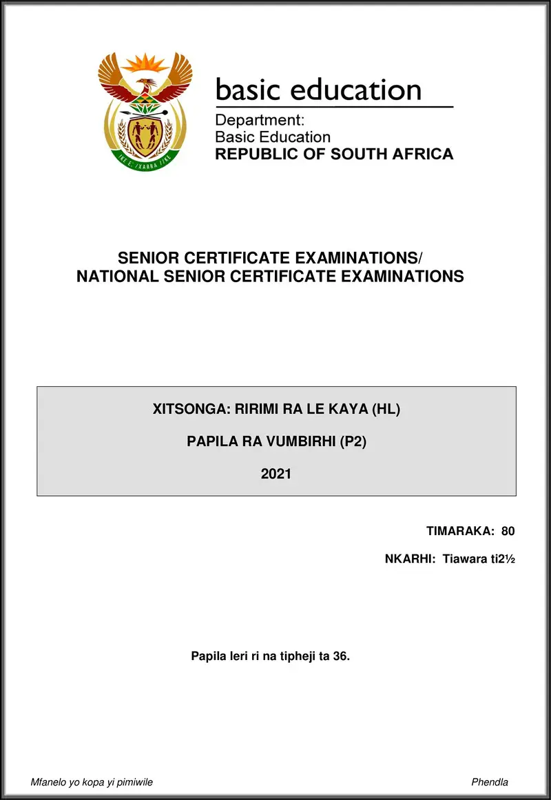 Grade 12 Xitsonga past paper 2021 – xitsonga hl p2 may june 2021 gr12