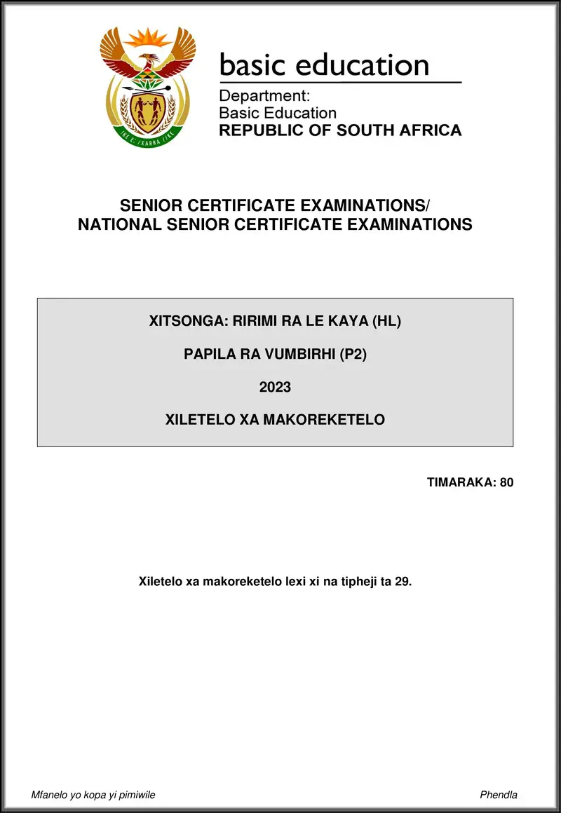 Grade 12 Xitsonga past paper 2023 – xitsonga hl p2 may june 2023 mg gr12