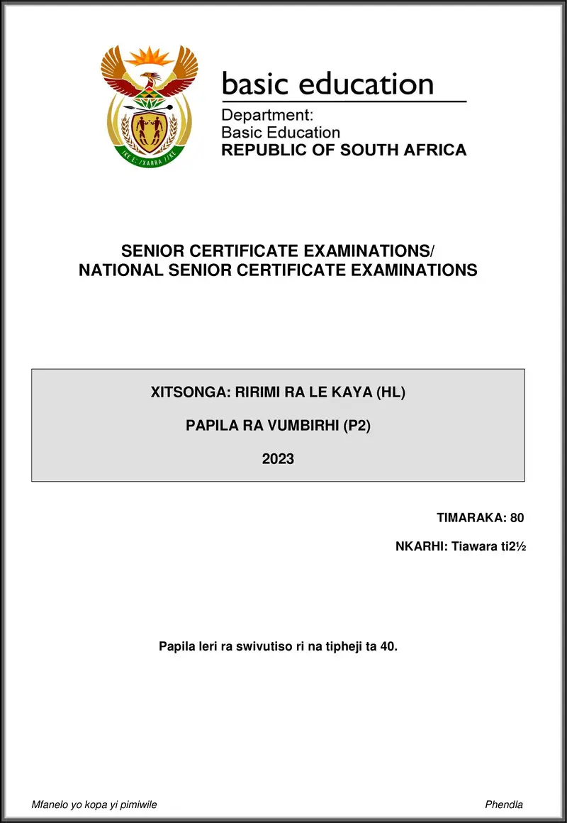 Grade 12 Xitsonga past paper 2023 – xitsonga hl p2 may june 2023 gr12