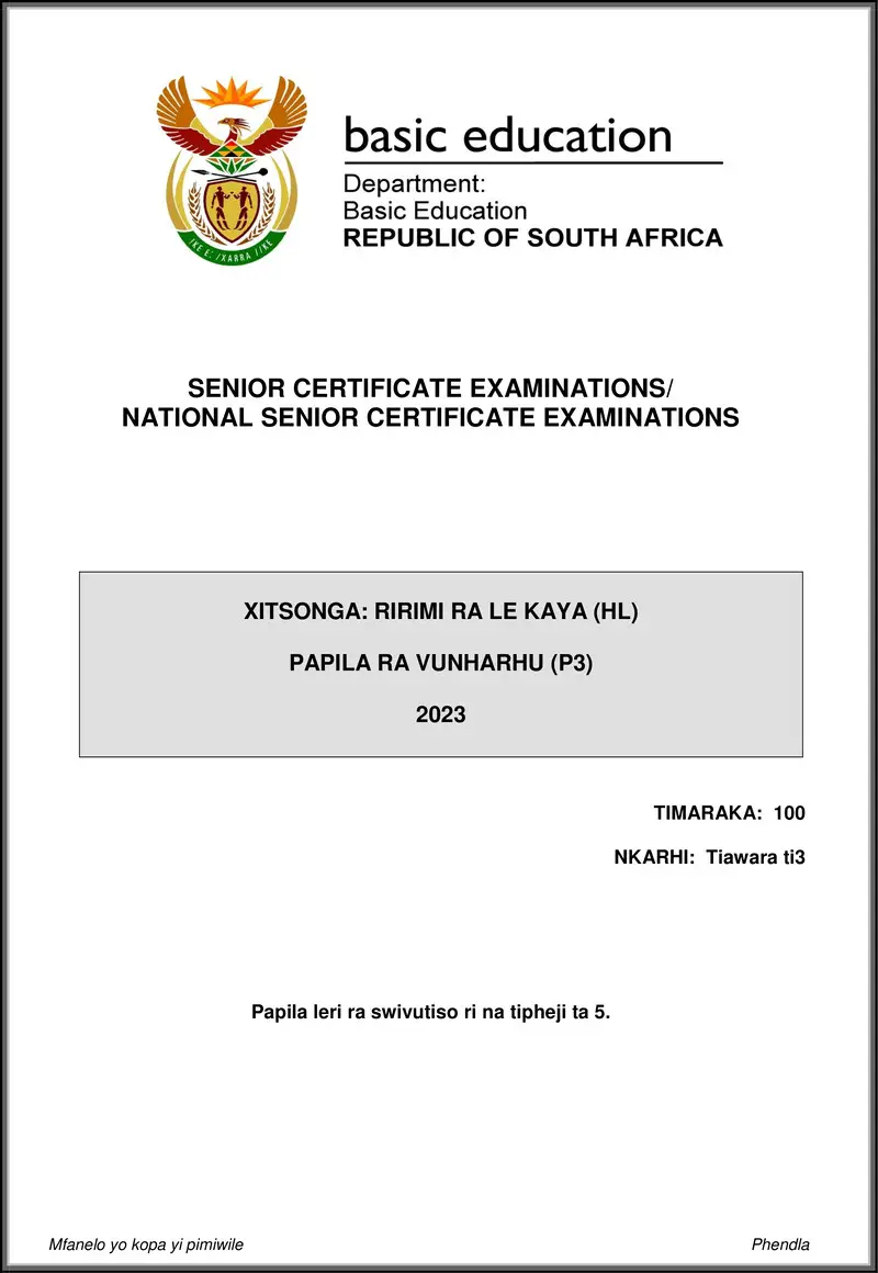 Grade 12 Xitsonga past paper 2023 – xitsonga hl p3 may june 2023 gr12