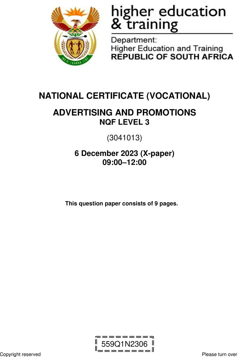Nc30 Advertising And Promotions L3 Nov QP 2023 preview