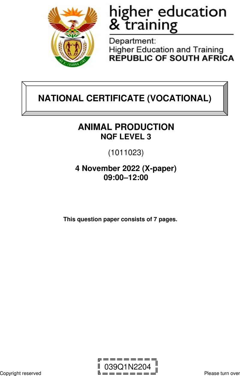 Animal Production L3 Nov QP 2022 preview