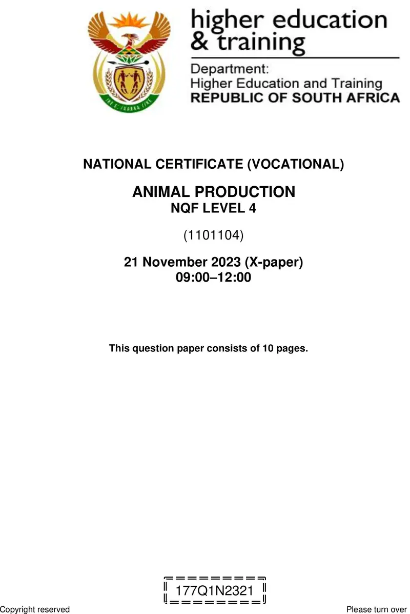 Animal Production L4 Nov QP 2023 preview