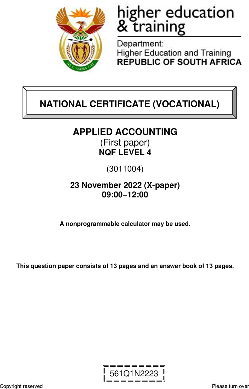 Applied Accounting L4 P1 Nov QP 2022 preview