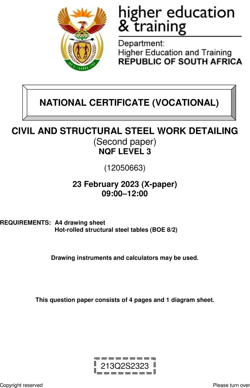 Civil And Structural Steel Work Detailing L3 P2 QP Feb 2023 preview