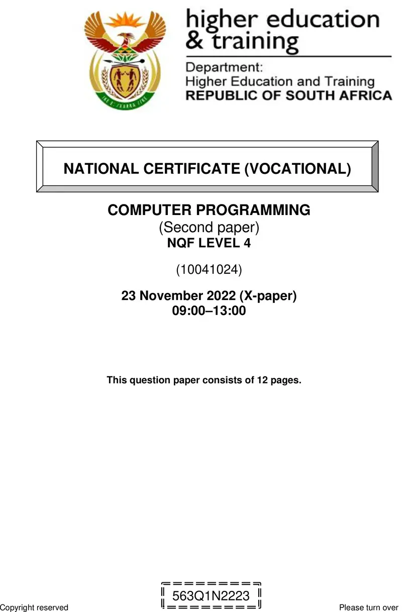 Computer Programming L4 P2 Nov QP 2022 preview