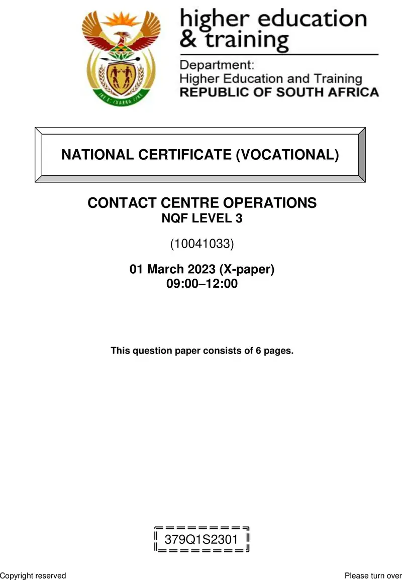 Contact Centre Operations L3 QP Supp Feb 2023 preview