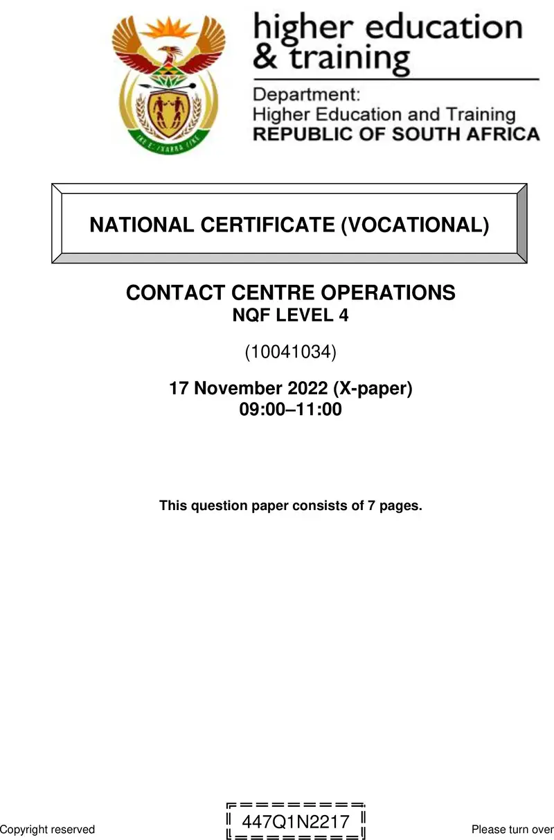 Contact Centre Operations L4 QP Nov 2022 preview
