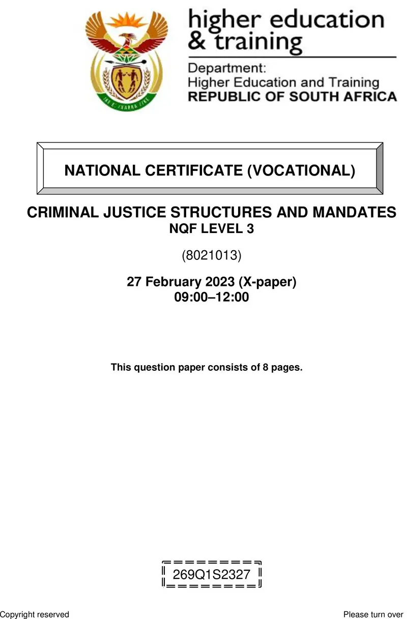 Criminal Justice Structures And Mandates L3 Supp QP Feb 2023 preview