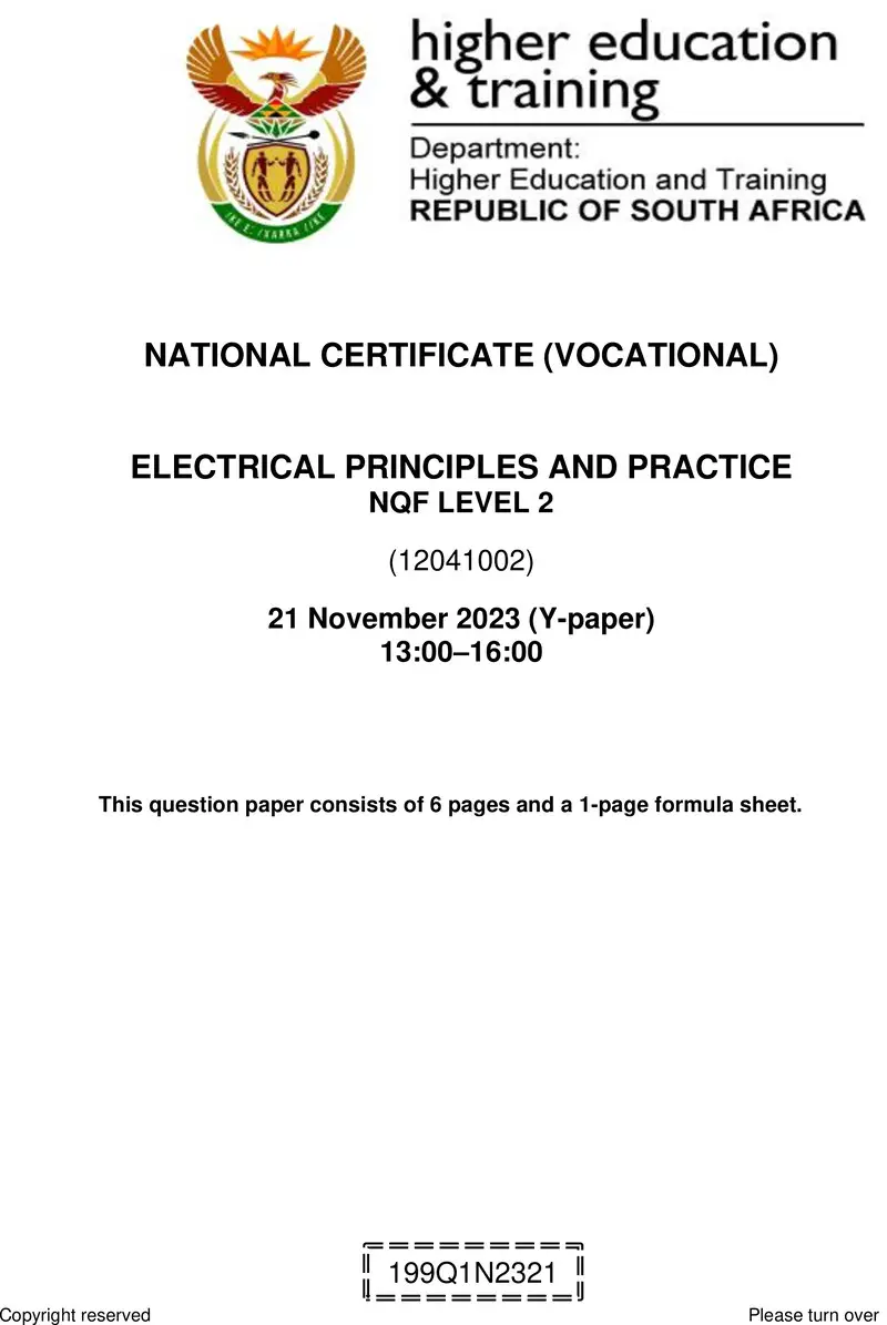 Electrical Principles And Practice L2 Nov QP 2023 Pretorius preview