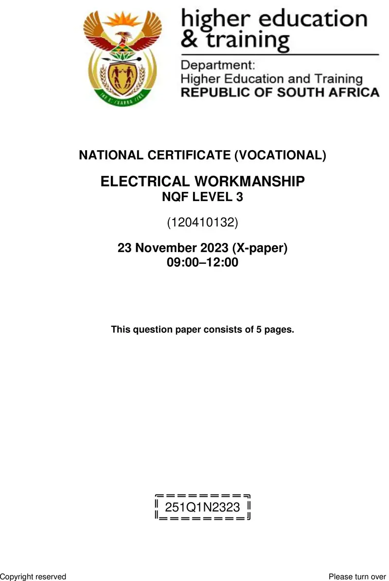 Electrical Workmanship L3 QP Nov 2023 Ed 2 preview