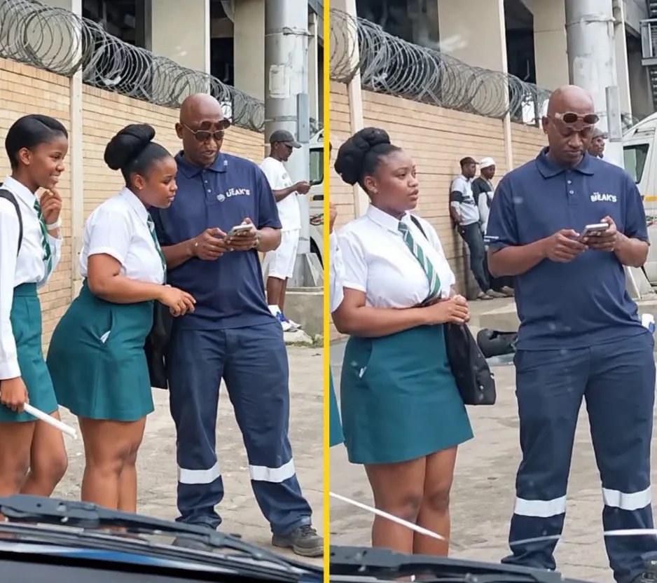 Viral video of older man standing with two schoolgirls in South Africa sparks social media debate