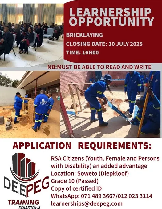 Learnership Opportunity: Bricklaying Training Programme in Soweto