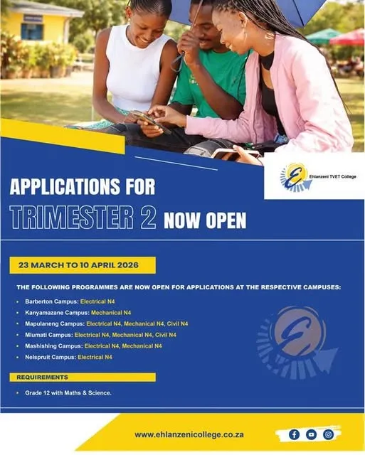Applications for Trimester 2 Now Open at Ehlanzeni TVET College
