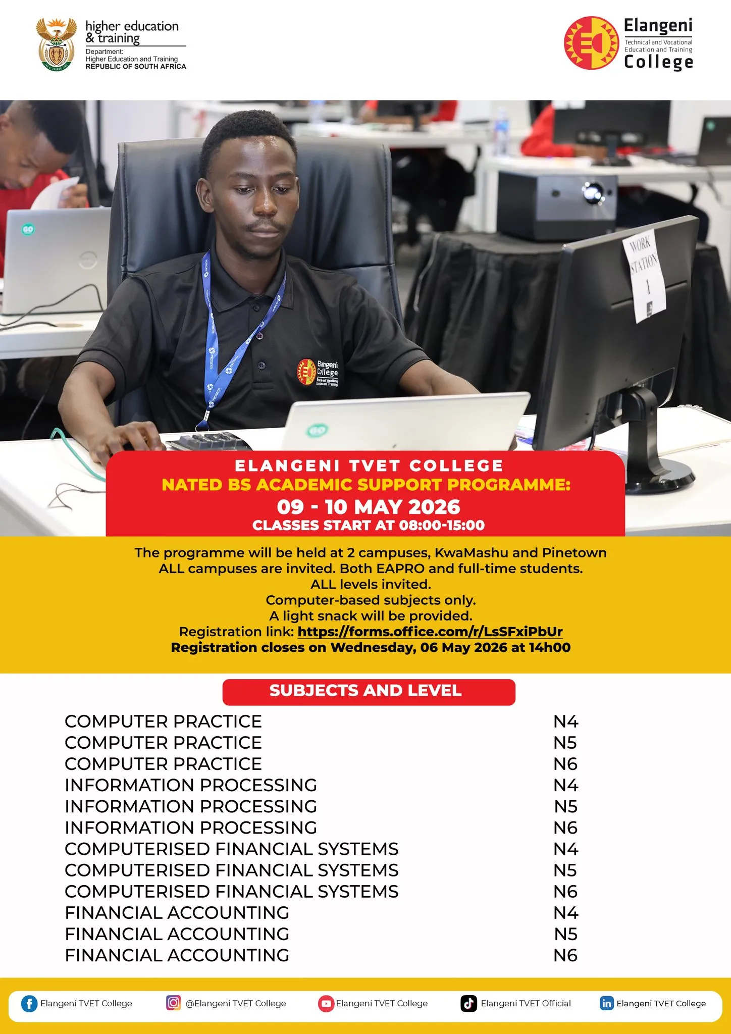 Elangeni TVET College NATED Business Studies Academic Support Programme (2026)