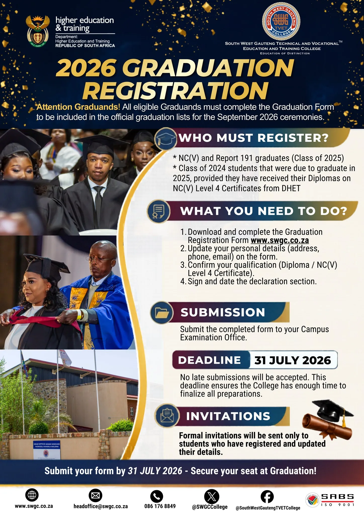 South West Gauteng TVET College 2026 Graduation Registration Notice